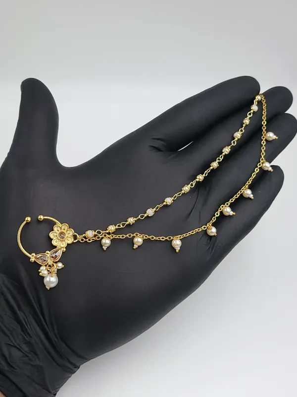 Traditional_Gold_Tone_Floral_Pearl_Nath_With_Double_Side_Chain