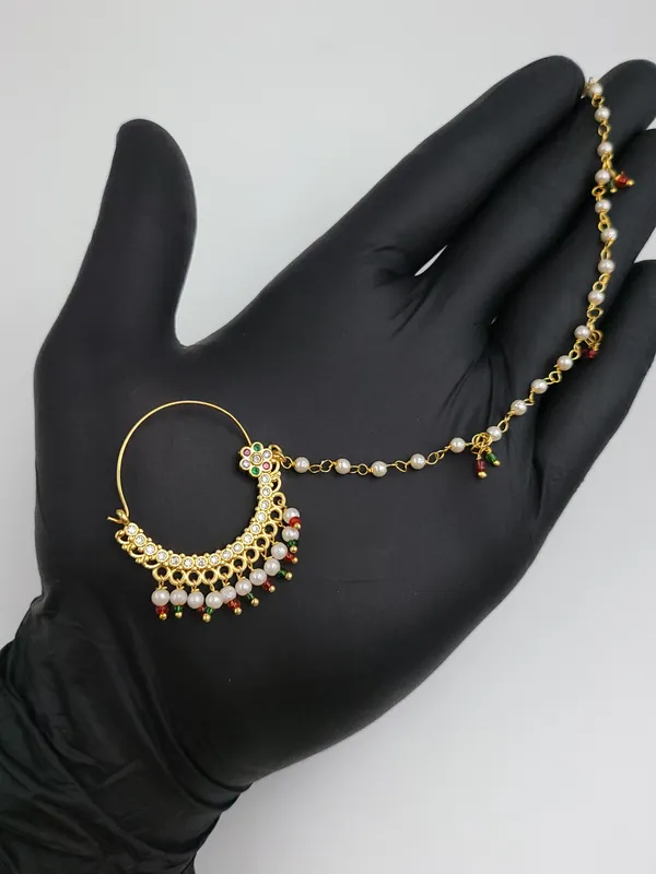 Multicolor_Beaded_Floral_Nath_With_Long_Side_Chain