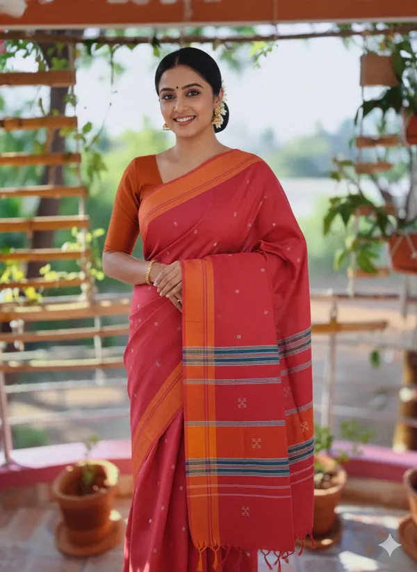 Srinakshgeeth_Udupi_Handloom_Gi_Tagged_Saree_Pink_Orange_Sudha_Special_60_Count_Classic_Butta_Embroidery