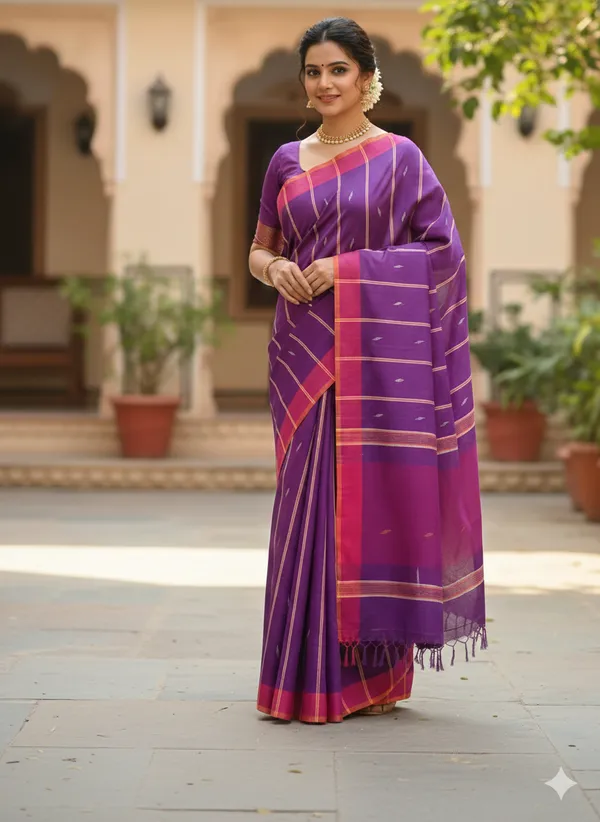 Srinakshgeeth_Udupi_Handloom_Gi_Tagged_Saree_Dark_Lavender_Deep_Pink_Sudha_Special_60_Count_Default_Title