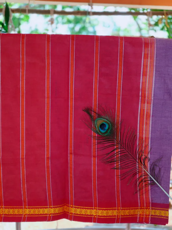 Srinakshgeeth_Udupi_Handloom_Gi_Tagged_Saree_Dark_Lavender_Deep_Pink_Sudha_Special_60_Count_Default_Title