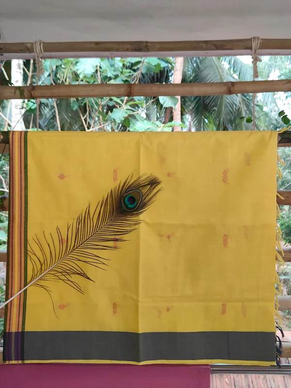 Srinakshgeeth_Udupi_Handloom_Gi_Tagged_Saree_Golden_Mustard_With_Vibrant_Orange_Pallu_Kalpana_Special_60_Count_With_Chandrika_Drop_Butta