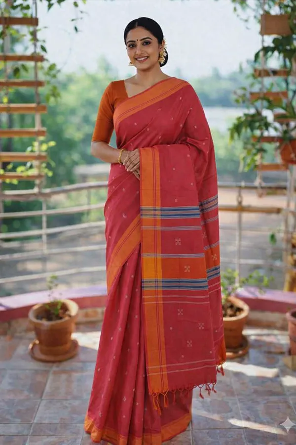 Srinakshgeeth_Udupi_Handloom_Gi_Tagged_Saree_Pink_Orange_Sudha_Special_60_Count_Classic_Butta_Embroidery