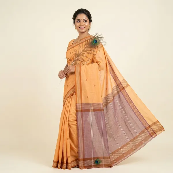 Srinakshgeeth_Kalpana_Special_Sunset_Orange_Saree_With_Muted_Mauve_Pink_Pallu