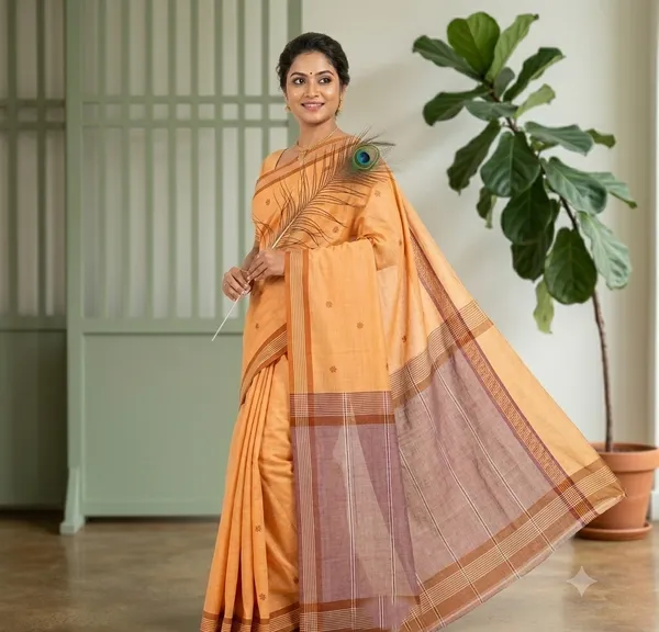 Srinakshgeeth_Kalpana_Special_Sunset_Orange_Saree_With_Muted_Mauve_Pink_Pallu