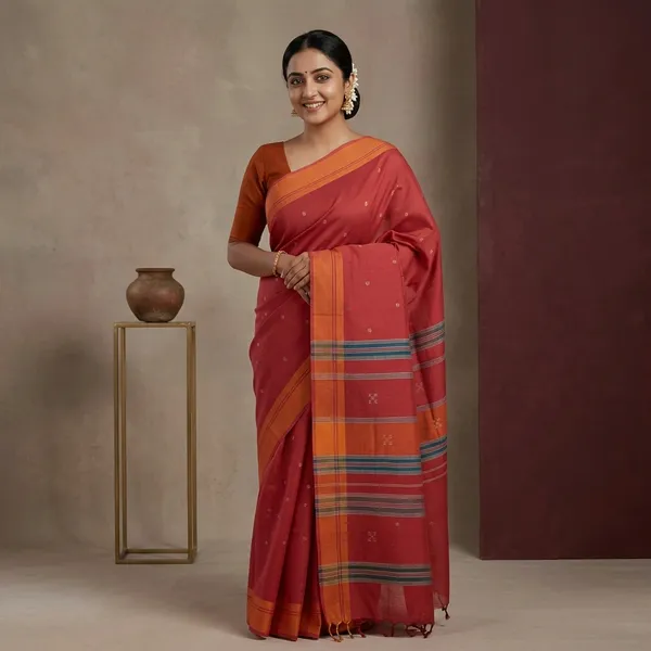 Srinakshgeeth_Udupi_Handloom_Gi_Tagged_Saree_Pink_Orange_Sudha_Special_60_Count_Classic_Butta_Embroidery