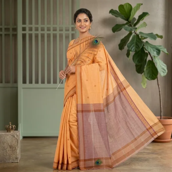 Srinakshgeeth_Kalpana_Special_Sunset_Orange_Saree_With_Muted_Mauve_Pink_Pallu