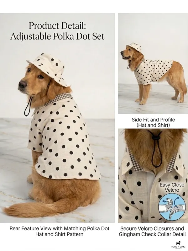 Cream_Polka_Dot_Dog_Shirt_And_Cap_Set