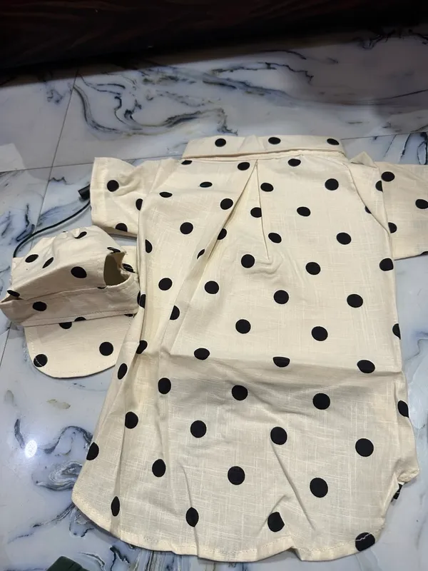 Cream_Polka_Dot_Dog_Shirt_And_Cap_Set