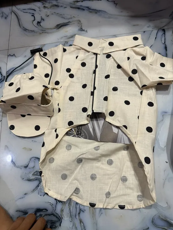 Cream_Polka_Dot_Dog_Shirt_And_Cap_Set