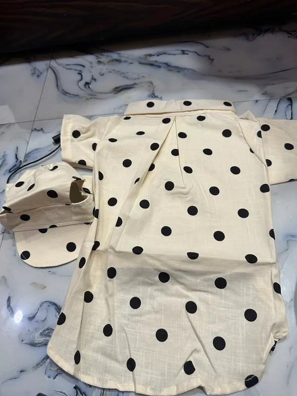 Cream_Polka_Dot_Dog_Shirt_And_Cap_Set