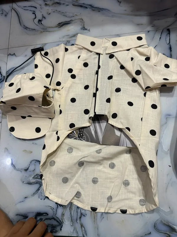 Cream_Polka_Dot_Dog_Shirt_And_Cap_Set