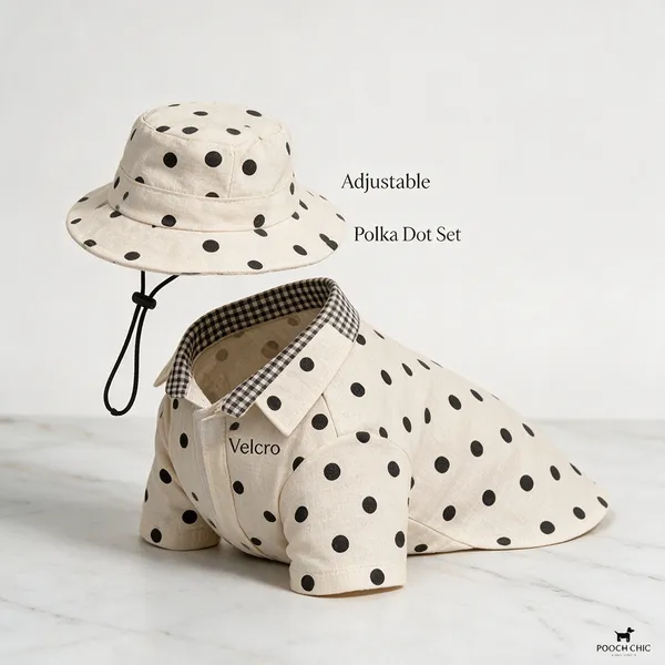 Cream_Polka_Dot_Dog_Shirt_And_Cap_Set