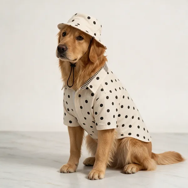 Cream_Polka_Dot_Dog_Shirt_And_Cap_Set