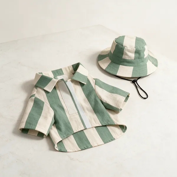 Green_Striped_Dog_Shirt_And_Cap_Set