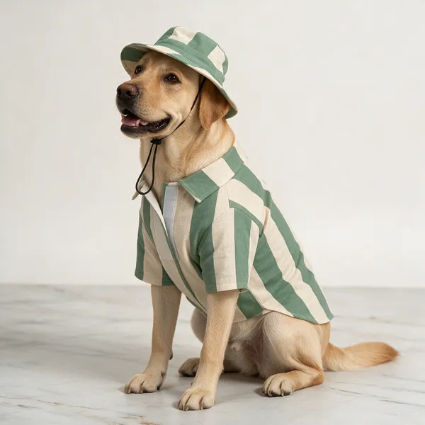 Green_Striped_Dog_Shirt_And_Cap_Set