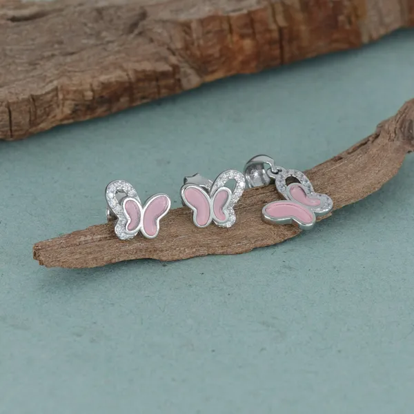 925_Sterling_Silver_Butterfly_Jewelry_Set_With_Pink_Enamel_Silver_925