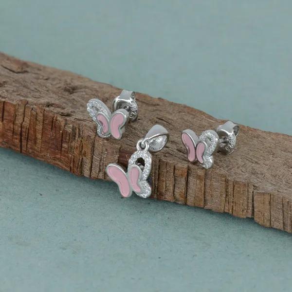 925_Sterling_Silver_Butterfly_Jewelry_Set_With_Pink_Enamel_Silver_925
