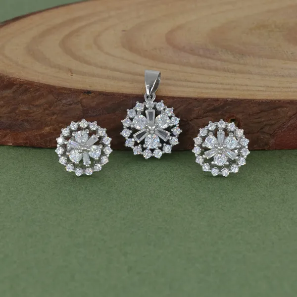 Sterling_Silver_Floral_Cluster_Pendant_And_Earrings_Set_Silver_925