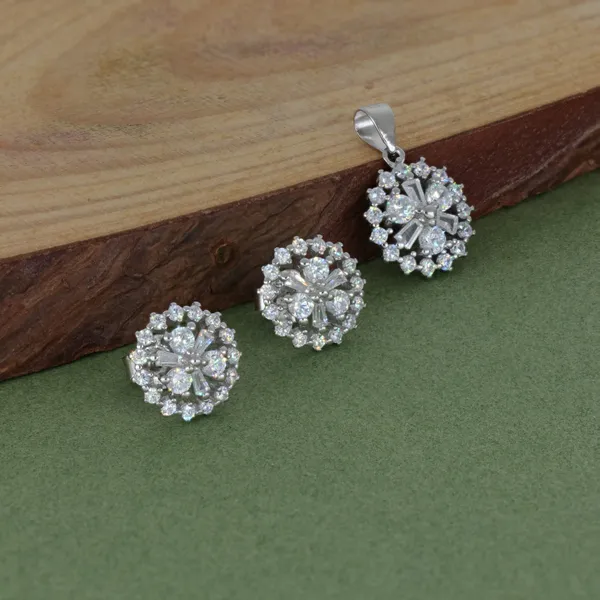 Sterling_Silver_Floral_Cluster_Pendant_And_Earrings_Set_Silver_925
