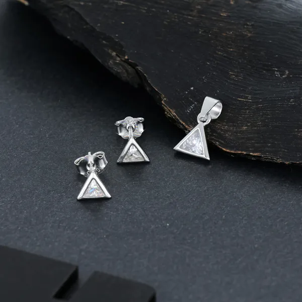 Silver_Triangle_Pendant_Earrings_Set_Silver_925