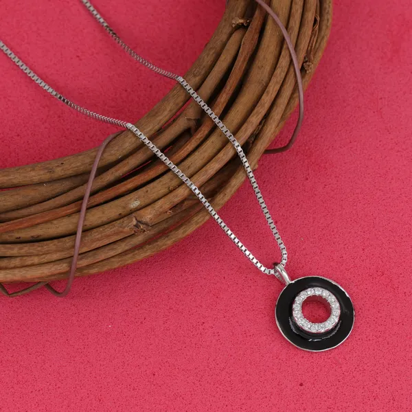 Silver_Black_Enamel_Crystal_Circle_Pendant_Necklace_Silver_925