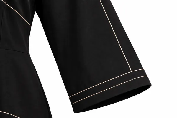 Black_Georgette_Relaxed_Contrast_Stitch_Collared_Long_Dress_For_Women