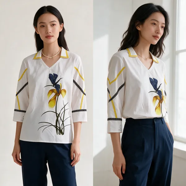 White_Navy_Cotton_Relaxed_Floral_Print_Top_&_Pant_Set_For_Women