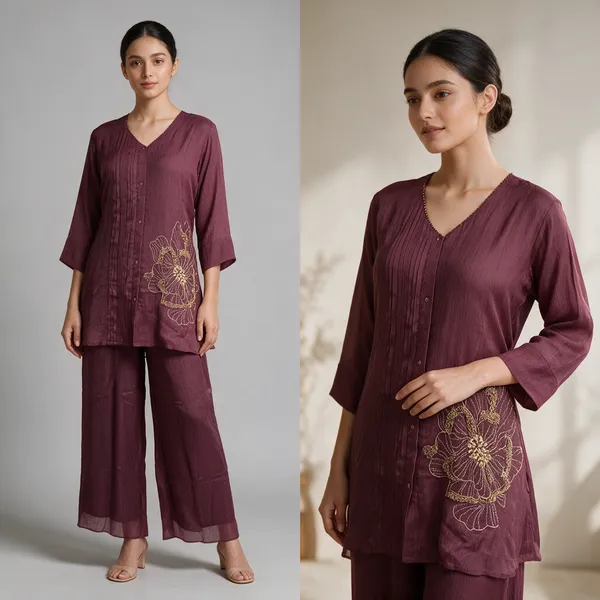 Deep_Burgundy_Chinon_Relaxed_Embroidered_Co-Ord_Set_With_Palazzo_Pants_For_Women