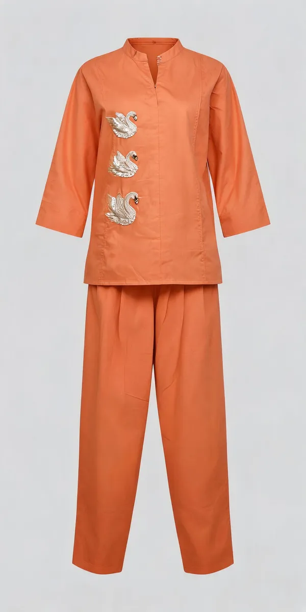 Orange_Cotton_Relaxed_Swan_Embroidered_Co-Ord_Set_For_Women