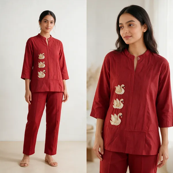 Maroon_Cotton_Relaxed_Swan_Embroidered_Co-Ord_Set_For_Women
