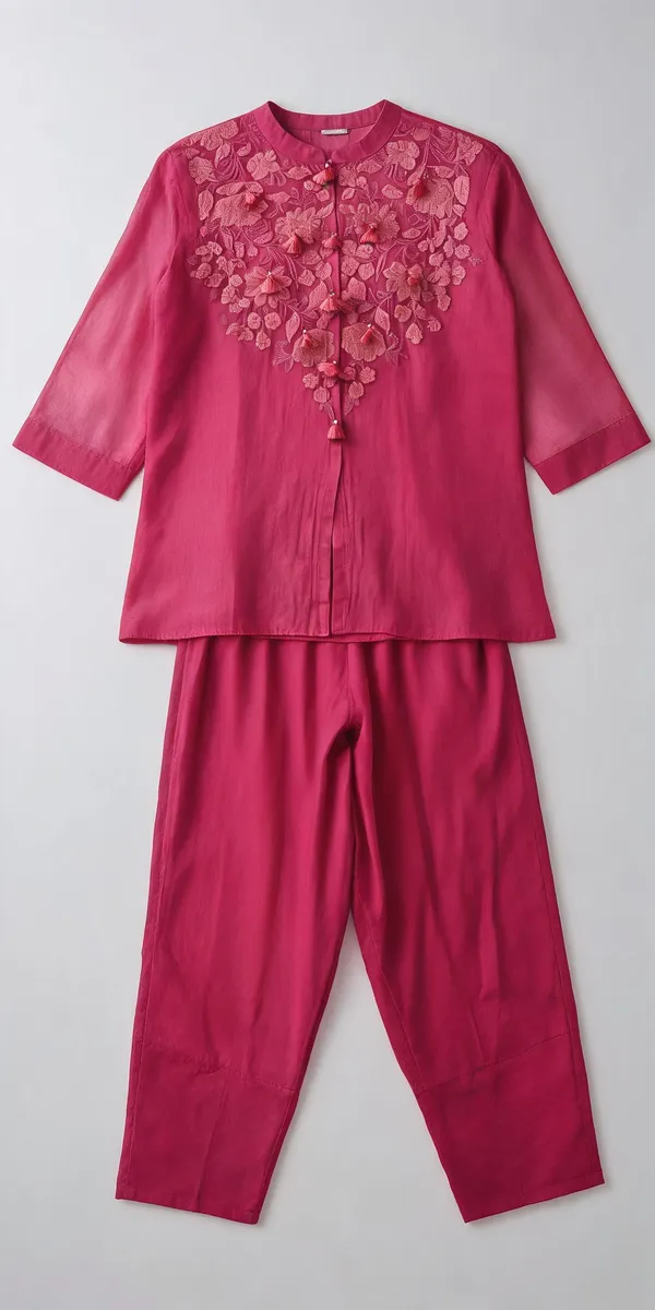 Magenta_Pink_Mul_Chanderi_Floral_Embroidered_Kurta_Pant_Set_For_Women