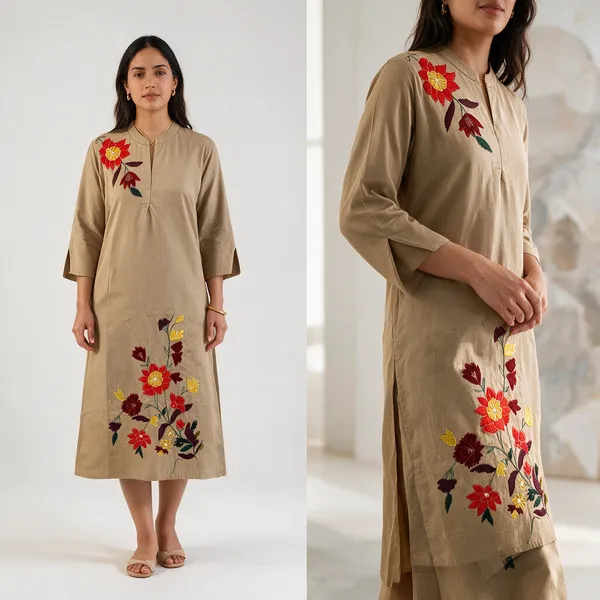 Beige_Cotton_Straight_Floral_Embroidered_Dress_For_Women