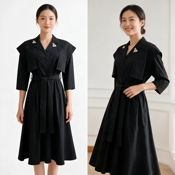 Black_Cotton_Belted_A-Line_Midi_Dress_For_Women