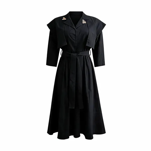 Black_Cotton_Belted_A-Line_Midi_Dress_For_Women