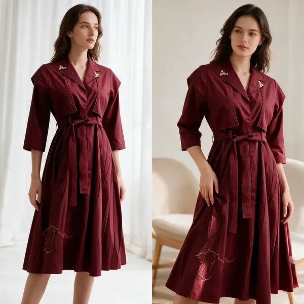 Maroon_Cotton_Belted_A-Line_Midi_Dress_For_Women