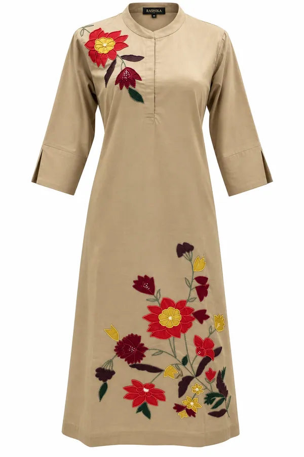 Beige_Cotton_Straight_Floral_Embroidered_Dress_For_Women