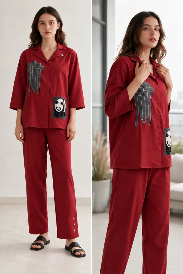 Maroon_Cotton_Relaxed_Panda_Embroidered_Co-Ord_Set_For_Women