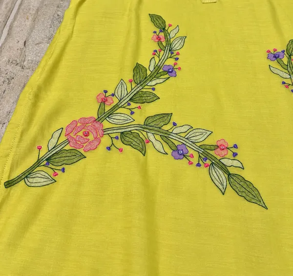 Mustard_Yellow_Mul_Chanderi_Floral_Embroidered_Kurta_Pant_Set_For_Women