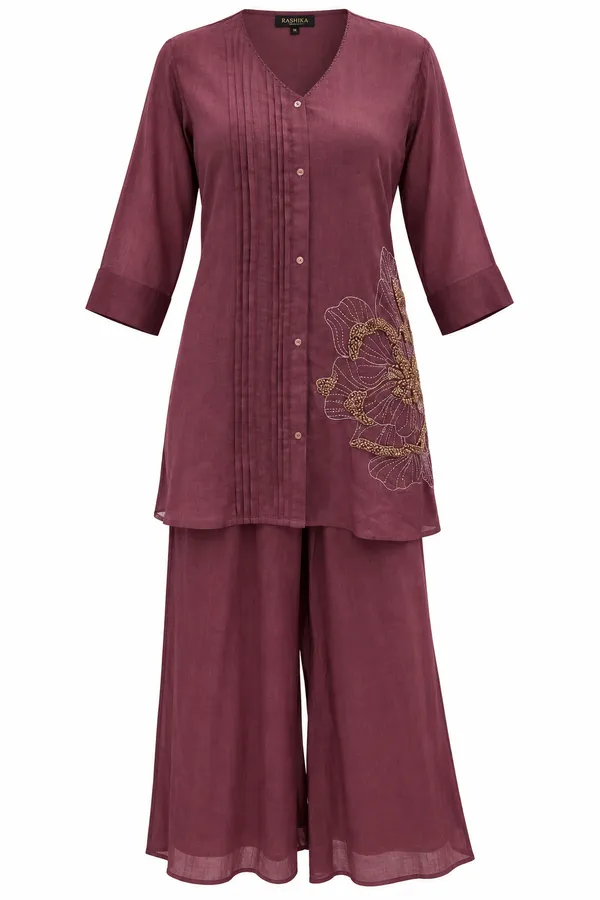 Deep_Burgundy_Chinon_Relaxed_Embroidered_Co-Ord_Set_With_Palazzo_Pants_For_Women
