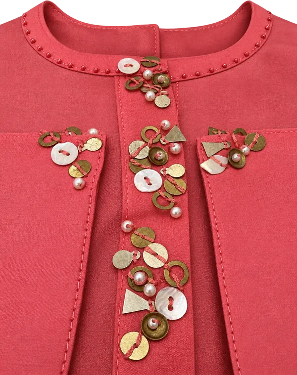 Coral_Organza_Asymmetric_Kurti_With_Cotton_Pants_For_Women