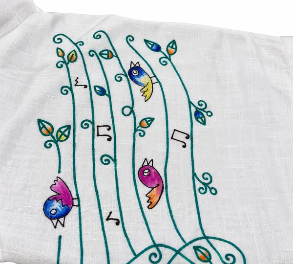 White_Linen_Relaxed_Hand_Painted_Bird_Shirt_Pant_Co-Ord_Set_For_Women