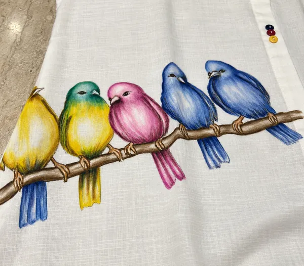 White_Linen_Relaxed_Hand_Painted_Bird_Shirt_Pant_Co-Ord_Set_For_Women