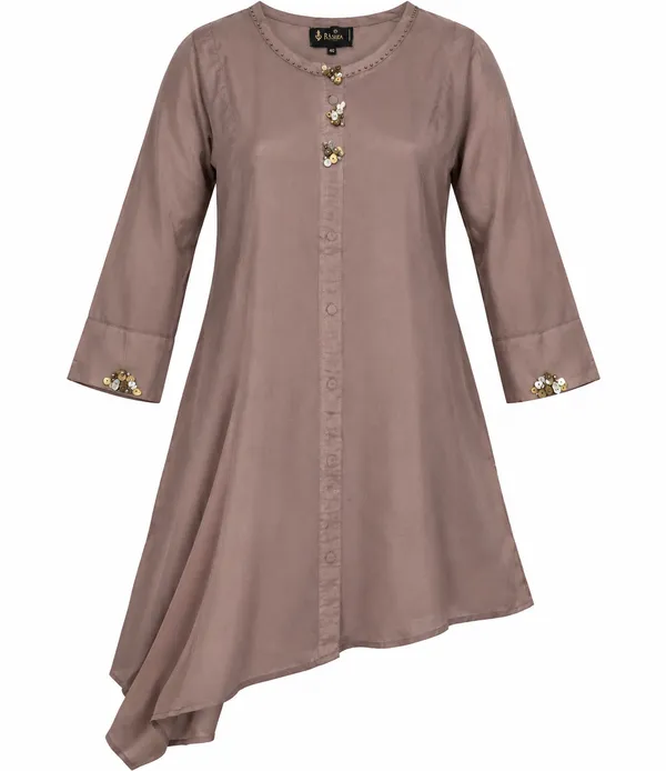 Dusty_Rose_Organza_Cotton_Asymmetric_Kurta_Pant_Set_For_Women