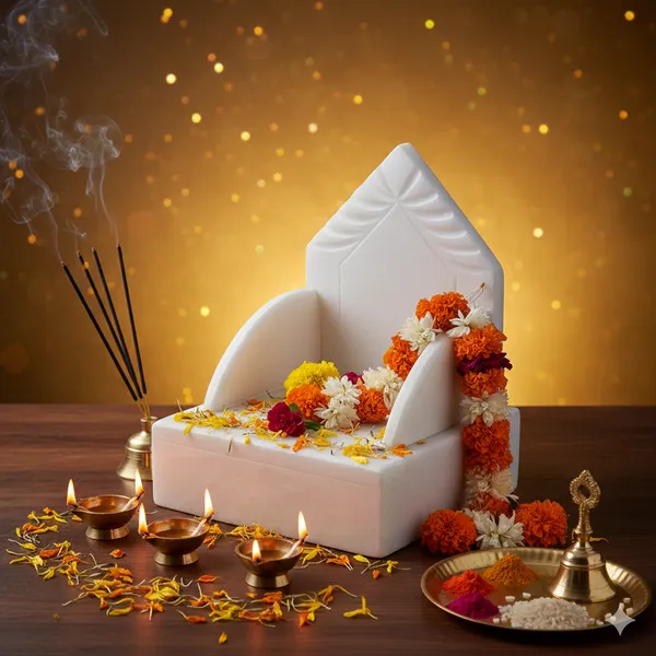 White_Marble_Carved_Singhasan_Throne_For_Pooja