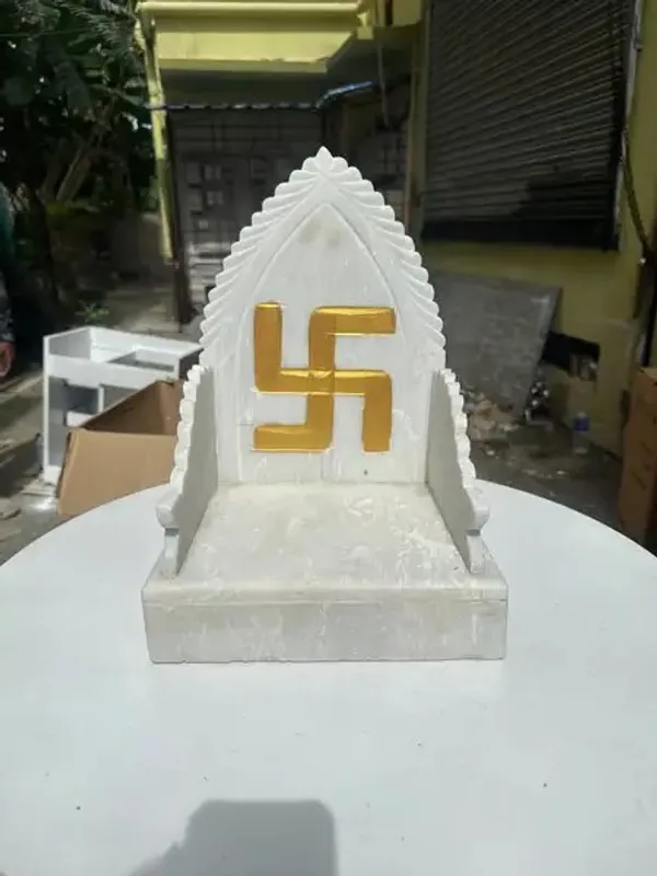 White_Marble_Carved_Round_Pedestal_Pooja_Side_Table