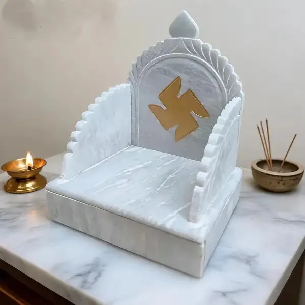 White_Marble_Swastik_Carved_Pooja_Chowki_Singhasan