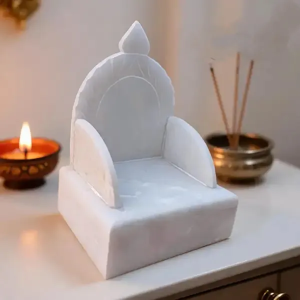 White_Marble_Finish_Miniature_Deity_Throne_Chair