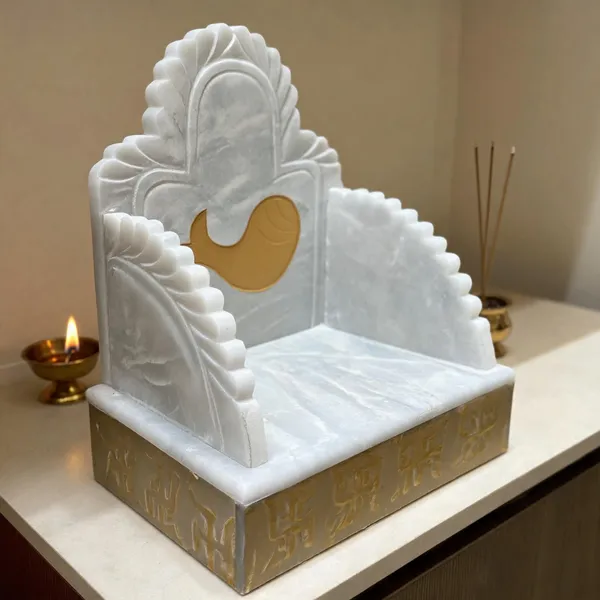 White_Marble_Carved_Deity_Throne_With_Gold_Accents