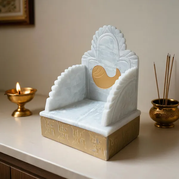 White_Marble_Carved_Deity_Throne_With_Gold_Accents